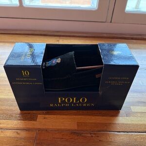 Polo Ralph Lauren Collins Bear Suede Memory Foam Moccasin Slippers BLACK Size 10